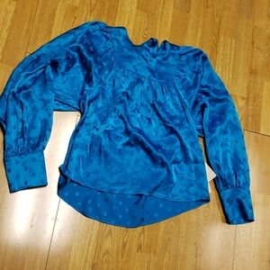 NWT Happy X Nature shiny blue polka dot top sz small